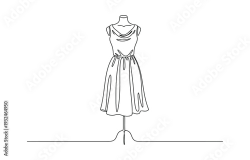 Dressed dummy with one line of continuous line art. Illustration of modern outline design, Dummy with dress.