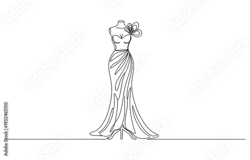 Dressed dummy with one line of continuous line art. Illustration of modern outline design, Dummy with dress.