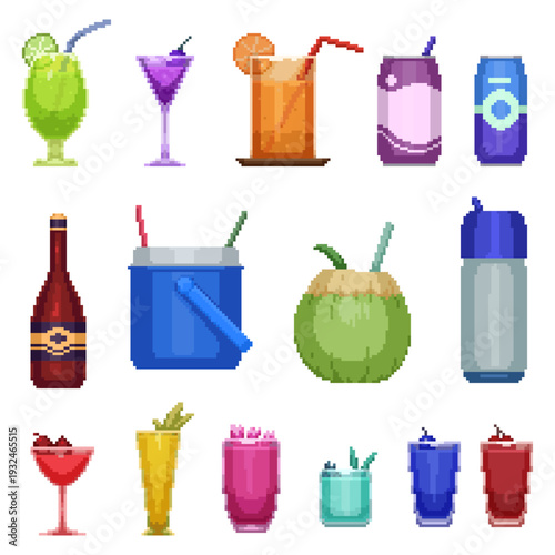 pixel art isolated background of sweet drink juice soda