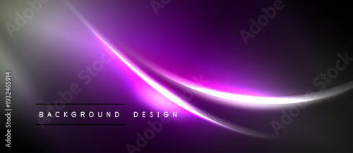 Abstract purple, silver lines create dynamic background. Smooth gradients, modern design elements present sleek visual appeal.