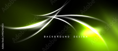 Abstract neon lines create dynamic glow effect. Dark background emphasizes bright curves, modern design element.