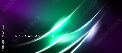 Abstract gradient background. Purple, green hues blend. Bright lines create dynamic visual effect. Text reads background design.