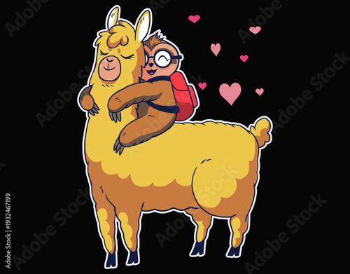 Sloth Riding Llama Animal Funny - printable editable vector art file.
