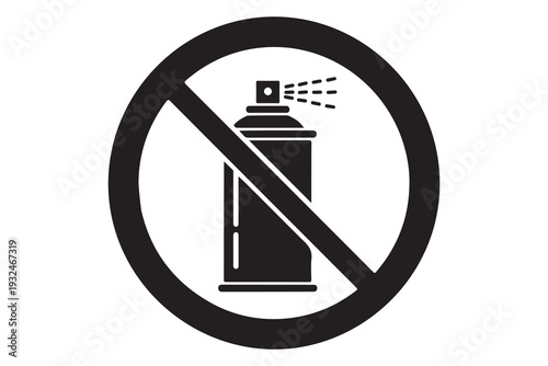 Spray prohibited sign. No spray tabu symbol with flat style, no graffiti quality symbol for prohibition sticker. Vector no aerosole symbolwhite background 