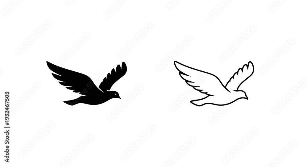 Obraz premium Set of 2 Flying Dove Icons Vector