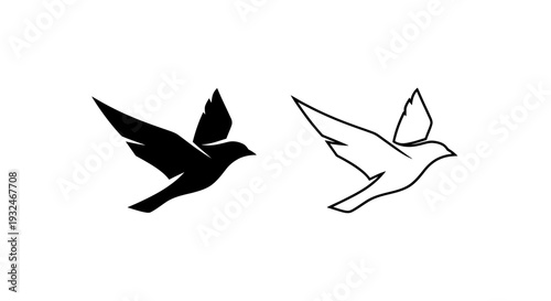 Set of 2 Flying Bird Icons Vector