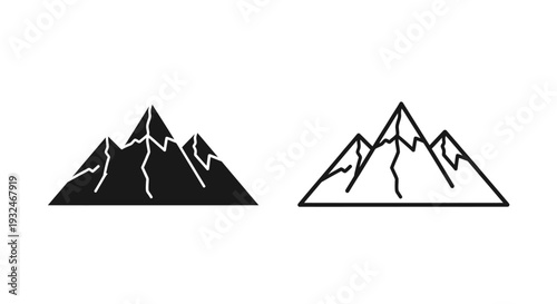 Set of 2 mountain peak icons vector
