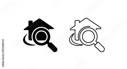 Modern house search magnifier icons Vector