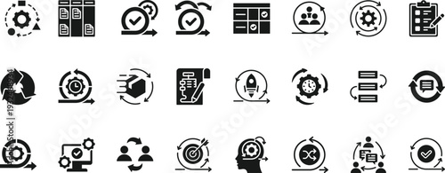 agile icon set collection. pack contain scrum, sprint, kanban, flow, cycle, interaction, task, board, team, communication icon
