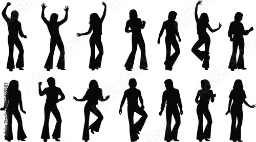 Dancing women silhouette collection vector illustration, disco party female dancers isolated on white background, retro music celebration concept