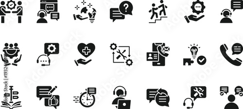 support icon set collection. pack contain help, assist, service, care, guide, advice, aid, solve, contact, support icon