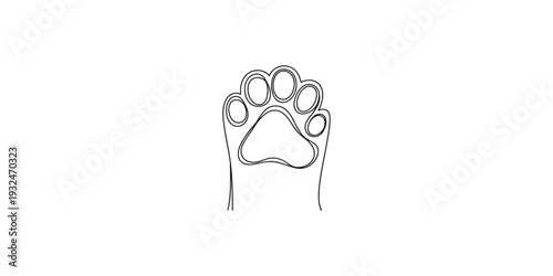 A simple black and white line drawing of a cat paw print isolated on a white background.