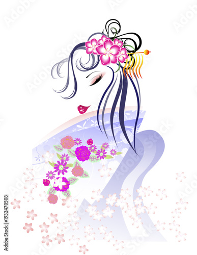 女性の顔、着物、和服