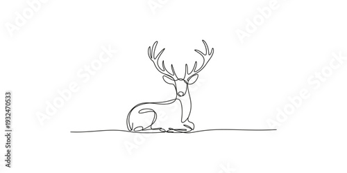 Minimalist line drawing of a majestic stag deer resting peacefully on the ground