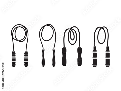 Collection of five skipping ropes with different handles for fitness training