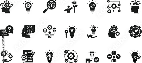 Problem solving icon set collection. Icon pack contains solution, logic, strategy, thinking, decision, process, analysis, creativity, mindset, reasoning, idea, trouble, fix, issue