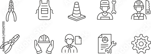 Labor day icon set symbols for workers and construction