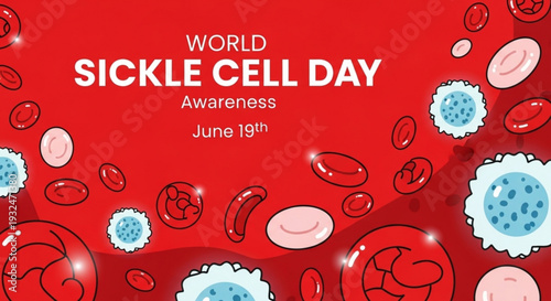 World sickle cell day awareness june 19th red blood cells illustration