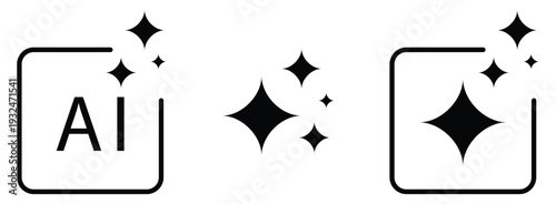 AI generate with square and stars icons. Artificial Intelligence symbol. Symbols for artificial intelligence and creativity apps icon.