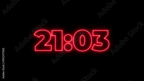 Glowing neon colorful 23 minute countdown animation from 1380 seconds to 0 seconds. 23 minute countdown timer on a black background 4k video