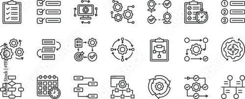 Workflow icon set collection. Icon pack contains workflow, process, task, step, action, sequence, order, system, cycle, automation