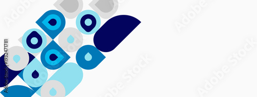 Abstract geometric shapes, varying shades blue, light gray. Minimalist design, clean lines, modern aesthetic. Composition emphasizes repetition, balance.