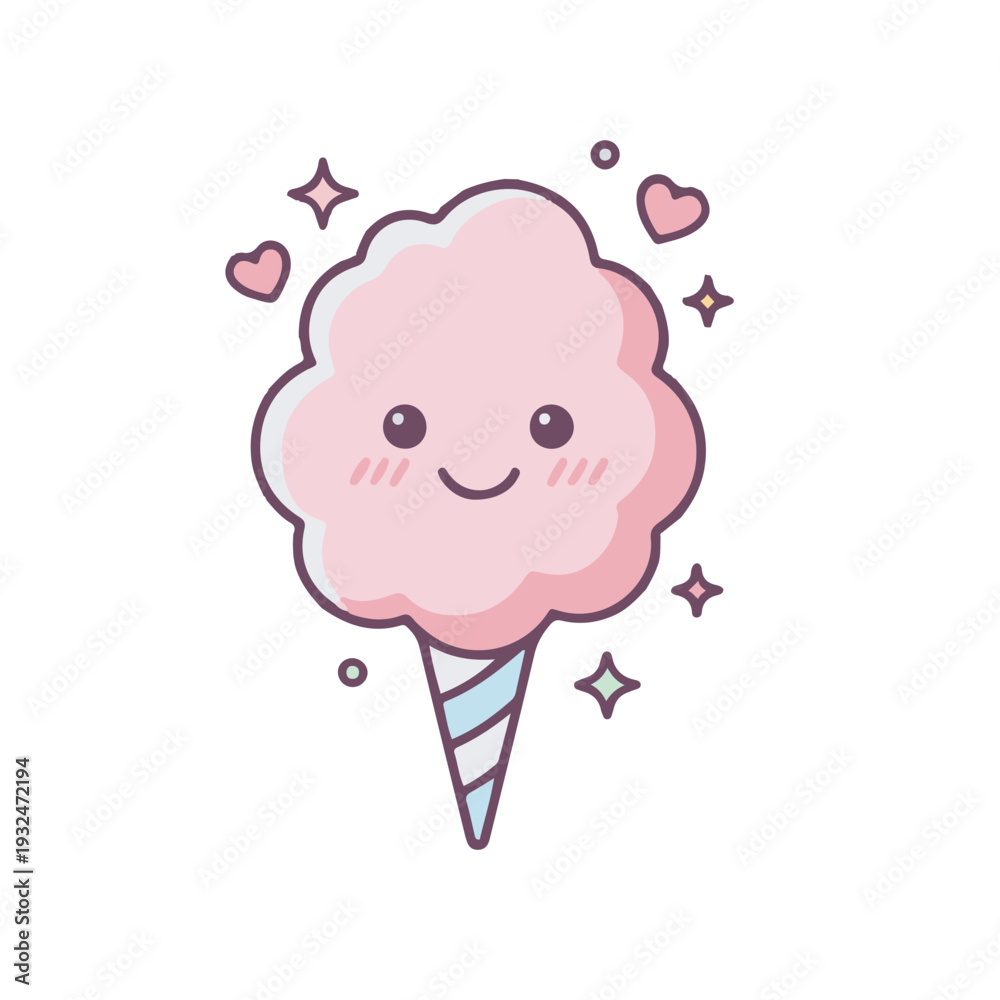 Fototapeta premium Kawaii Cotton Candy Icon Set Cute Pastel Vector