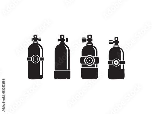Scuba diving oxygen tank icons set for underwater adventure and deep sea exploration gear