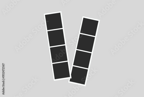 Vector Retro photo booth strips and instant film frames with blank placeholders. Minimalist vintage snapshot mockup templates for photography layouts, scrapbooking, and social media memories.