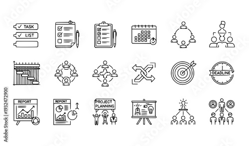 Project Management Thin Line Editable Icon Set