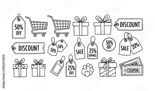 Minimal hand drawn Black Friday shopping and discounts vector