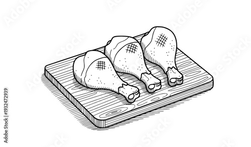Minimal hand drawn chicken drumsticks on cutting board vector