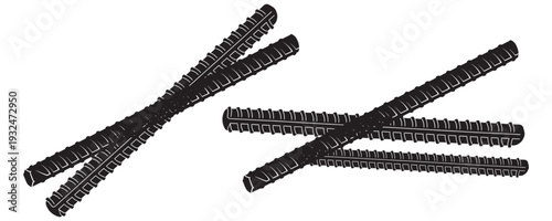 Reinforcement bars for concrete construction in black and white