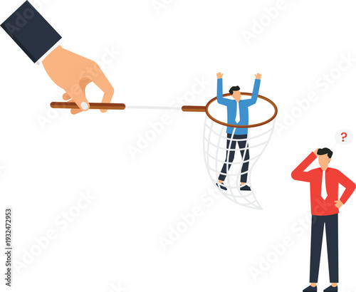 Hand catching worker using butterfly net talent acquisition employee recruitment hiring process head hunting business concept human resources job market corporate competition