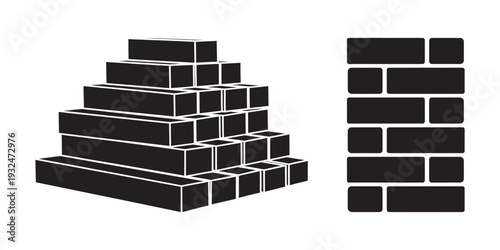 Building materials including stacked bricks and brick wall pattern