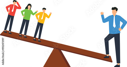 unequal power, business leverage, seesaw balance, corporate hierarchy, team dynamics, leadership influence, management challenge, weight comparison, organizational structure