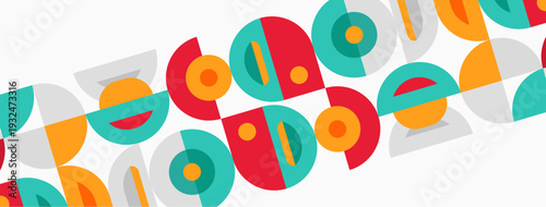 Geometric shapes repeat diagonally. Bright colors create playful pattern. Minimalist design, modern aesthetic, flat illustration.