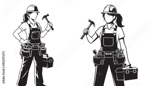 Female construction workers with tools and tool belts vector illustration