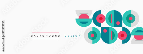 Abstract geometric shapes create playful background design. Teal, pink, blue hues dominate composition. Minimalist aesthetic.