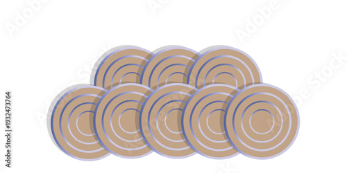 A stack of beige circular coasters with concentric ring patterns on a white background.