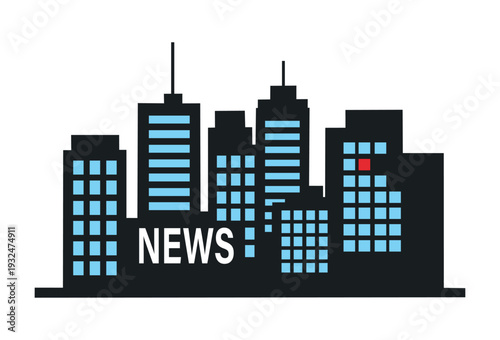 City Skyline News Silhouette Illustration for Journalism Platforms, Urban Media Broadcasting, and Metropolitan Press Branding