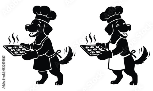 Dog Chef Holding Cookie Tray Silhouette Vector — Cute Canine Baker Fresh Baked Treats Black Isolated Clipart
