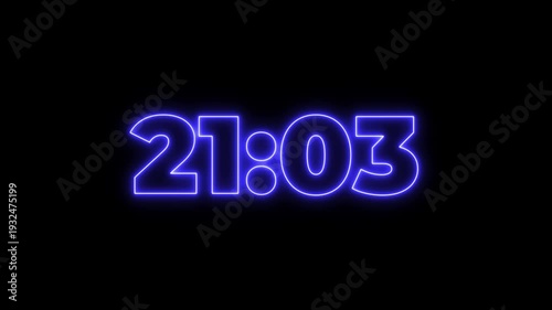 Glowing neon colorful 23 minute countdown animation from 1380 seconds to 0 seconds. 23 minute countdown timer on a black background 4k video