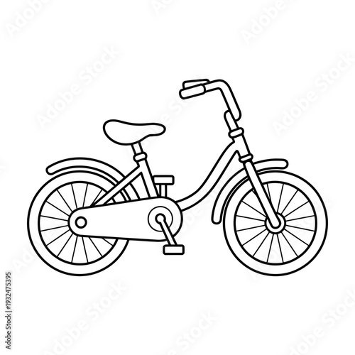 Child bicycle line art coloring page isolated on white background