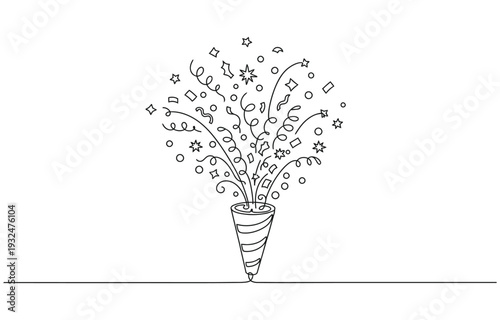 Party popper continuous one line drawing minimalism design.