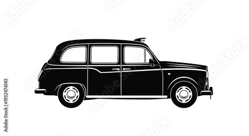 Classic london taxi illustration in a black silhouette high quality professional