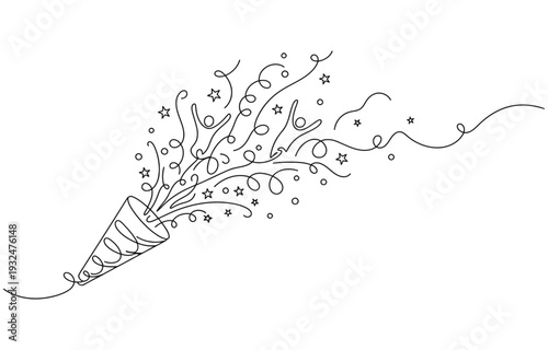 Party popper continuous one line drawing minimalism design.