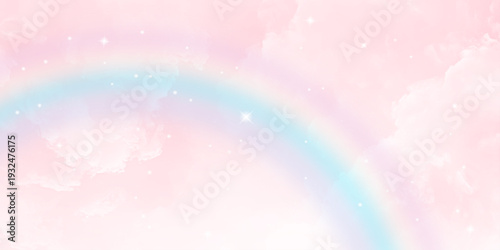 Pink Sky And Clouds With Rainbow Effect.