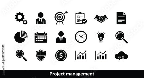 Business icons and symbols representing project management silhouette