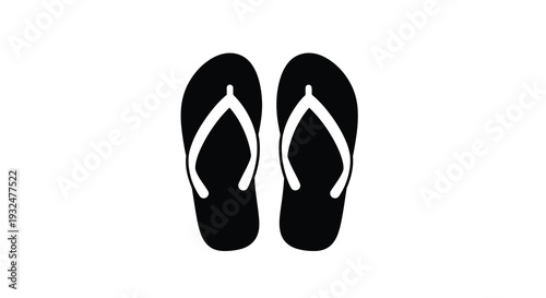 A pair of black flip flops isolated on a white background silhouette